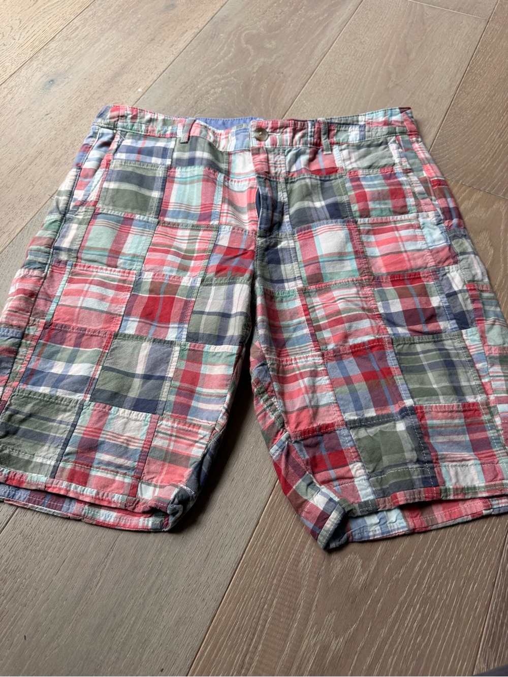 L.L. Bean Favorite Fit Women’s Patchwork Plaid Shorts - Red, Green & Blue